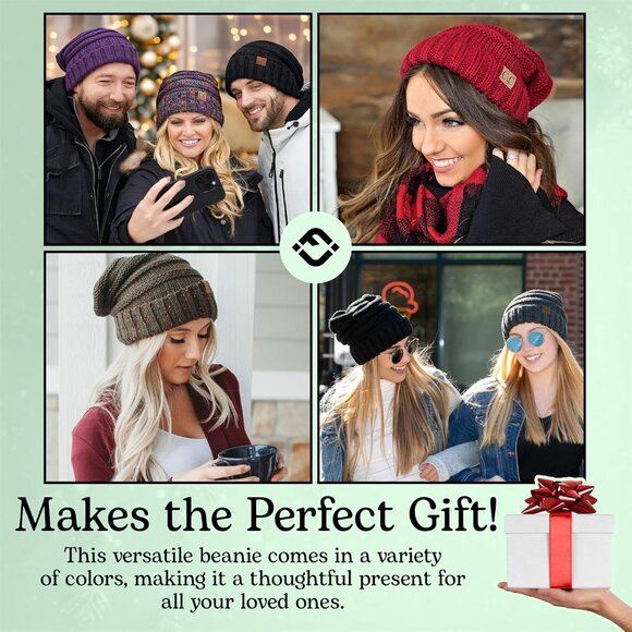 Slouchy Beanie for Women Winter Hat Warm Slouch Oversized Soft Chunky Cable Knit - Picture 7 of 8